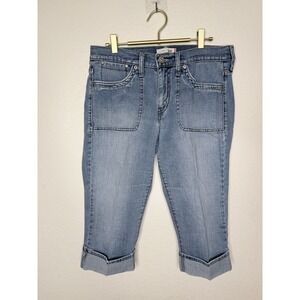 Levis 515 Capri Jeans Womens 10 Blue Denim Stretch Medium Wash Cuff Wide Pocket